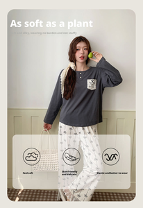 Conjunto de Pijama Casual de Dos Piezas para Mujer, Cuello Redondo, Manga Larga, con Elástico de Spandex - Product Image 4