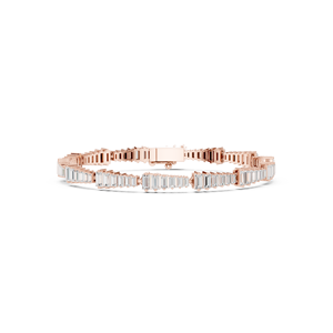Pulsera de tenis de lujo con diamantes cultivados en laboratorio de oro rosa de 18 quilates, pulsera de eslabones con diamantes de corte esmeralda en oro rosa para mujer - Product Image 1