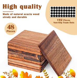 Sous-verres en bois d'acacia, carrés de 4 pouces, design moderne, faits à la main avec points en silicone antidérapants pour la peinture DIY et les travaux manuels. - Product Image 3