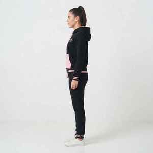 Women's Black <b>Pink</b> Color Blocked Hooded <b>Tracksuit</b> Set Full Sleeve Sporty Knitted 2-Piece Long Regular Fit All Seasons Wear - Product Image 4