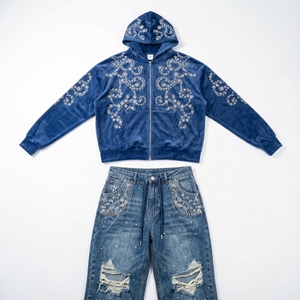 Ensemble de survêtement streetwear pour hommes en coton épais délavé à l'acide, imprimé, design 2-en-1, comprenant un sweat à capuche et un pantalon de survêtement en molleton standard, personnalisable, vente en gros - Product Image 1