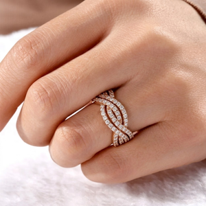 Victorian 18k <b>Rose</b> Gold Diamond Crossover Ring Pavé Set Crisscross <b>Infinity</b> Band Wedding Anniversary Jewelry for Women Birthday - Product Image 1