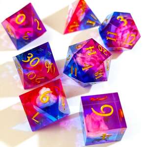 Purple Liquid Core DND <b>Dice</b> <b>Set</b> 7pcs Sharp Edge Resin Polyhedral <b>Dice</b> Gold Numbers Square Eco-Friendly for Dungeons Dragons RPG - Product Image 4
