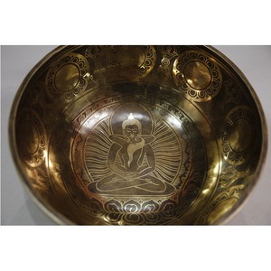 Cuenco Tibetano Artesanal de Latón Antiguo Pulido de Excelente Calidad con Baño de Oro para Meditación y Yoga - Product Image 3