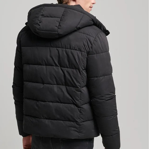Windproof Thick Winter Casual Zipper Closure Polyester Wadding <b>Coat</b> <b>Men's</b> <b>Black</b> Hooded Puffer Jacket - Product Image 4