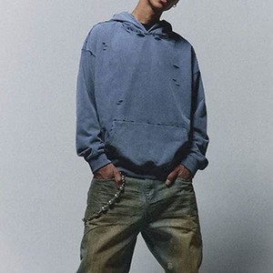 Sweat-shirt à capuche surdimensionné pour homme imprimé, couleur unie délavée, avec poche, style streetwear hip-hop, sweats à capuche personnalisés OEM ODM - Product Image 1