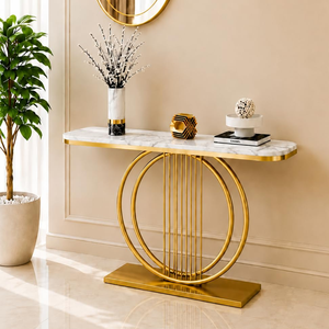 Table console moderne avec plateau blanc et base dorée en forme de U, idéale pour les entrées, disponible à prix de gros. - Product Image 4