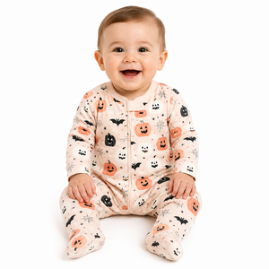Combinaison Bébé Unisexe Hiver Halloween Imprimée en Spandex/Coton avec Fermeture Éclair Bidirectionnelle Motif Citrouille Chauve-souris Toile d'araignée Mignonne – Vente en Gros - Product Image 1