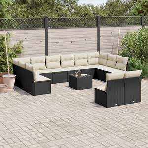 Conjunto de Sofá de Jardín de Ratán PE Negro con Elementos de Acero con Recubrimiento en Polvo y Vidrio Templado - Product Image 1