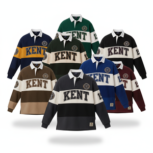 Chemise de rugby en molleton de coton respirant avec patchs décoratifs, manches longues, poids lourd, pour hommes, OEM ODM, vente en gros - Product Image 1