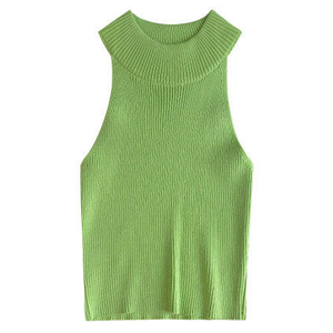 Women's Ribbed Halter <b>Crop</b> Tank <b>Top</b> Solid Green Knitted Breathable Casual Style - Product Image 6