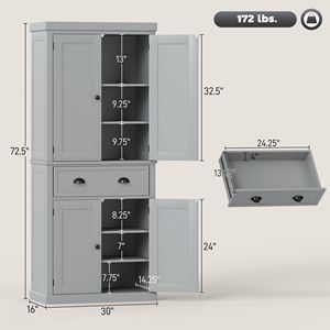 Dispensa per Alimenti Autoportante in Truciolato Grigio e Metallo con Ripiani e Ante - Product Image 3