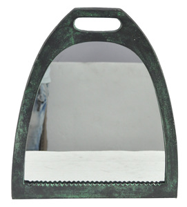 Equestrian Style Horse Stirrup <b>Framed</b> Decorative <b>Mirror</b> Green Antique Finish - Product Image 1