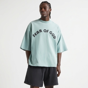 T-shirt en coton bleu clair surdimensionné avec impression de lettres sur le devant, style streetwear, col rond, manches courtes - Product Image 1