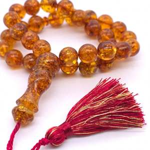 Cuentas de Oración Islámicas Tasbih de Piedra Redonda Color Ámbar con Borla Roja JAMEEL SONS INTERNATIONAL Certificado IGI - Product Image 5