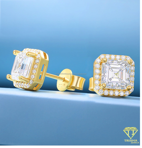 925 Sterling Silver <b>Square</b> <b>Earrings</b> With Moissanite <b>Diamond</b> Center Stone Elegant Sparkling Jewelry Wholesale - Product Image 3