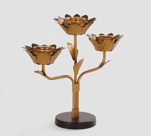 Golden Metal Flower Shape <b>Candelabra</b> With Three Arms For Home Decoration - Product Image 1