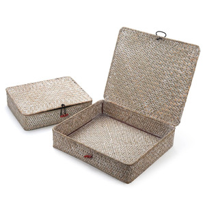 Caja funcional con tapa de hierba marina para organización del hogar, cajas de almacenamiento de rafia tejida, precio competitivo - Product Image 4