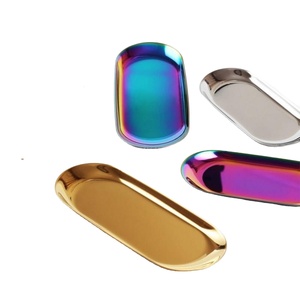 Vibrant Metallic Oval Serving Tray <b>Set</b> Gold Silver Iridescent Finishes Dishwasher <b>Microwave</b> Safe Household Food Contact Safe - Product Image 1