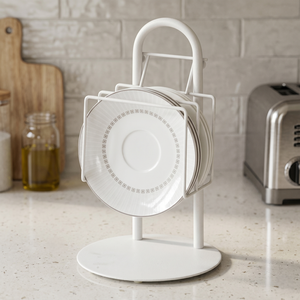 White Round Plate <b>Rack</b> Storage Holder for Kitchen Tableware with Stackable Design Modern Style Standing Type Plastic Material - Product Image 3