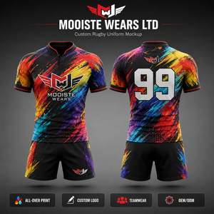Conjunto de Uniforme de Rugby Personalizado de Manga Corta, Camiseta Deportiva Roja y Negra y Pantalones Cortos, 100% Poliéster, Cintura Elástica, OEM, ODM - Product Image 5