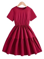Robe élégante pour filles, style preppy à volants, col rond, manches courtes, coupe trapèze, longueur cheville, extensible, pour l'été et toutes les saisons