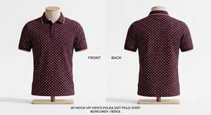 เสื้อโปโลชายสีแดงเบอร์กันดี ลายจุด แขนสั้น ผ้าฝ้ายอ๊อกซ์ฟอร์ด ดีไซน์ลำลอง ระบายอากาศได้ดี - Product Image 1