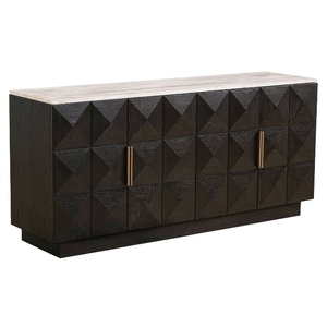 Meuble de salon modulaire moderne et écologique en bois de manguier massif, grande capacité, 4 portes avec dessus en marbre et portes à panneaux plats - Product Image 1