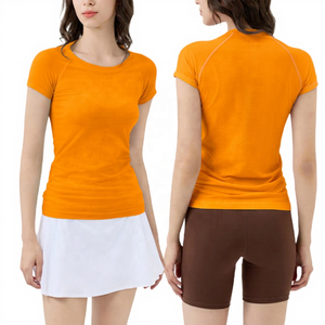 เสื้อยืดคอกลมแขนสั้นสำหรับผู้หญิง สีพื้น ระบายอากาศได้ดี เป็นมิตรกับสิ่งแวดล้อม แห้งเร็ว ผ้าสแปนเด็กซ์/ไนลอน ยับยาก ทรงเข้ารูป - Product Image 2