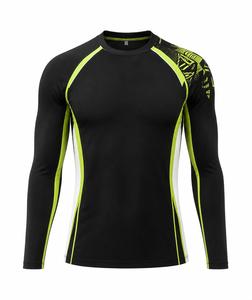 Camiseta de Manga Larga con Cuello Redondo para Hombre, Protección UV, Secado Rápido, Transpirable, Ecológica, con Estampado Digital en Negro y Verde Lima, Spandex y Poliéster - Product Image 1