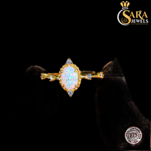 Anillo de Ópalo Chapado en Plata 925 y Oro de 18K de Sara Jewels, con Engaste Ovalado, Anillo Clásico de Compromiso con Piedra Preciosa para Mujer, para Exportación al por Mayor - Product Image 2