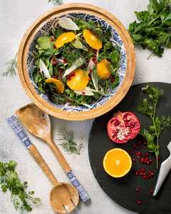 Ensemble de saladiers décoratifs en bois de manguier faits à la main avec des accessoires et un couvercle assortis - Carreaux bleus marocains 4 - Product Image 3