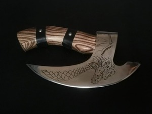 Engraved Hand-Forged Viking <b>Axe</b> | D2 Steel 9" Blade, 8" Olive Wood <b>Handle</b> & Leather Sheath | Custom Gift for Him - Product Image 3