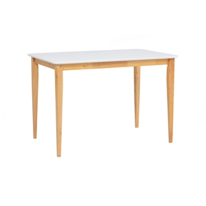 Strong White Rectangular Dining <b>Table</b> in Natural Malaysian Oak <b>Solid</b> <b>Wood</b> Legs and Scandinavian 4-Seater Apartment Kitchen <b>Table</b> - Product Image 1