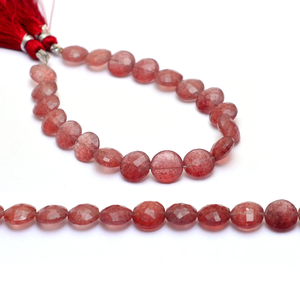 Perles facettées en forme de pièce de monnaie de 10 mm en quartz rose AAA+, quartz fraise naturel, pierres semi-précieuses, perles fantaisie en vrac pour bijoux - Product Image 5