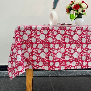 Red Floral Printed Cotton <b>Tablecloth</b> <b>Square</b> Classic Woven Washable Home Use Washable Home Use Durable Washable Customizable - Product Image 5