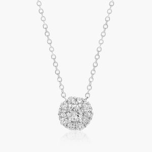 0.35CT Lab Grown Diamond Halo Pendant <b>Necklace</b> 10KT Gold Round Cluster IGI Certified Wedding Fine Jewelry - Product Image 1