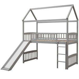 Letto a soppalco singolo bianco con scivolo, letto a casetta per bambini con scivoli (Vecchio SKU LT000212AAE) - Product Image 6