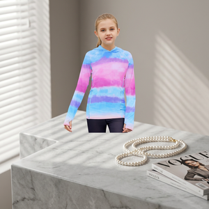 เสื้อเชิ้ตป้องกันแสงแดดมีฮู้ดแขนยาวสำหรับเด็กผู้หญิง UPF50+ สีไล่ระดับ โพลีเอสเตอร์ 100% เสื้อคลุมป้องกันรังสียูวี - Product Image 6
