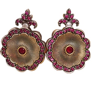 Two Tone Antique Floral Traditional Stud Earrings with Moissanite Ball Shape Brass Zinc Alloy Women's Jewelry Gift for Party - Product Image 1