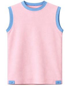 Ensemble décontracté d'été pour homme : débardeur rose sans manches et short en coton avec bordure bleu ciel et cordon de serrage – Ensemble deux pièces - Product Image 1