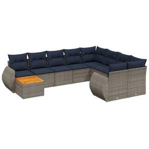 Set di divani da giardino in polyrattan grigio da 10 pezzi con cuscini, collezione di mobili da giardino - Product Image 2