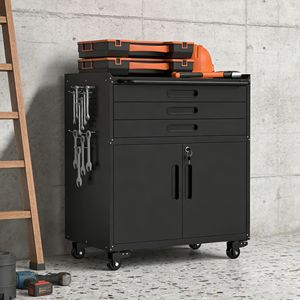 Armadio Portautensili in Metallo con Ruote da 34,3 Pollici, Organizzatore Mobile per Garage con Porte Chiudibili a Chiave e 3 Cassetti - Product Image 2