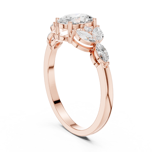 Anillo de Compromiso de Diamantes con Corte Ovalado en Oro Rosa y Piedras Laterales Marquise, Anillo de Joyería Clásico para Mujer - Product Image 4