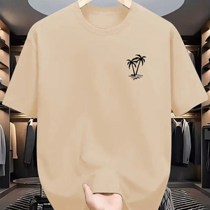 เสื้อยืดผู้ชายคุณภาพใหม่ ฤดูร้อน ผ้าฝ้าย 100% แฟชั่นลำลอง ทรงหลวม พิมพ์ลายต้นมะพร้าว คอกลม สปอร์ต - Product Image 2