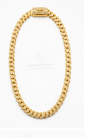 Collier chaîne cubaine haut de gamme en or jaune 18 carats serti de diamants de laboratoire sertis à la main, style hip-hop audacieux et luxueux.