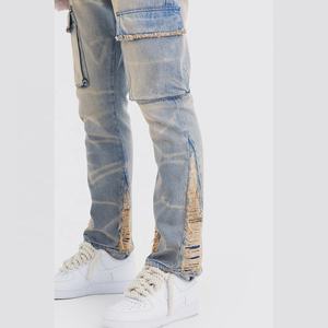 Jean Homme Coupe Droite Taille Mi-Haute Personnalisé, Qualité Supérieure, Effet Délavé Vintage, Poids Moyen, Style Urbain avec Finition Vieillie - Product Image 2