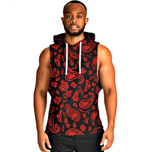Black Red Outer Wear With Customized Logo Printed Breathable Soft Touch Material Unique Design Fitness Gym <b>Sleeveless</b> Hoodies - Product Image 1