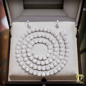 Collar de tenis con diamantes cultivados en laboratorio y plata de ley 925, con diseño de eslabones tipo cojín y patrón de piedras engastadas, joyería de lujo contemporánea - Product Image 6