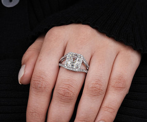 14K Gold Vintage Halo Engagement <b>Ring</b> Square Emerald Cut Lab <b>Diamond</b> <b>Ring</b> Antique Wedding <b>Ring</b> Split Shank <b>Ring</b> - Product Image 6